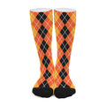 Black And Orange Argyle Pattern Print Long Socks