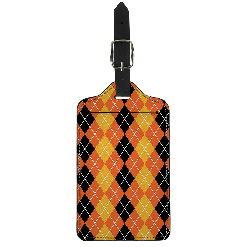 Black And Orange Argyle Pattern Print Luggage Tag