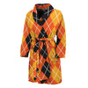 Black And Orange Argyle Pattern Print Men's Bathrobe