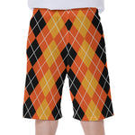 Black And Orange Argyle Pattern Print Men's Beach Shorts