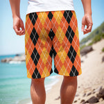 Black And Orange Argyle Pattern Print Men's Cargo Shorts