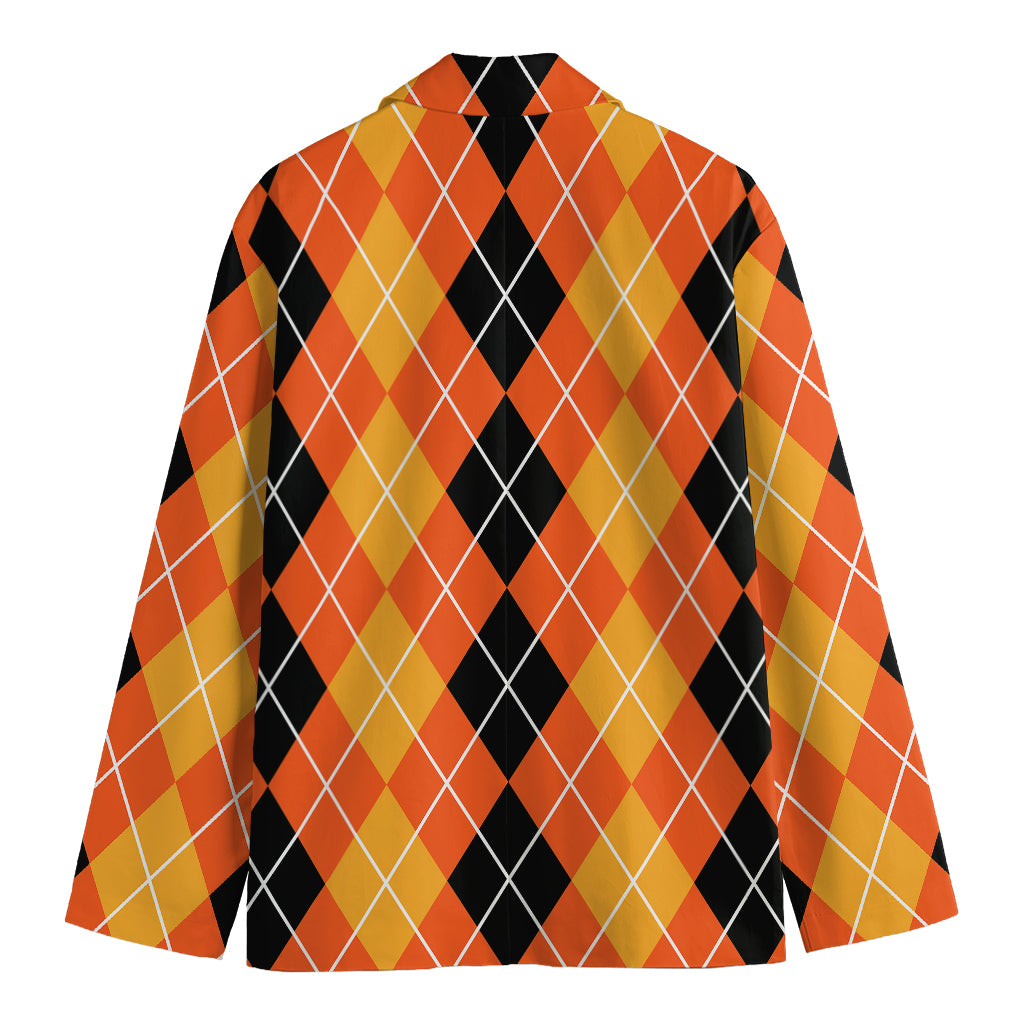 Black And Orange Argyle Pattern Print Men's Cotton Blazer