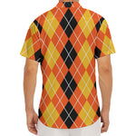 Black And Orange Argyle Pattern Print Men's Deep V-Neck Shirt