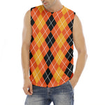 Black And Orange Argyle Pattern Print Men's Fitness Tank Top