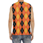 Black And Orange Argyle Pattern Print Men's Fitness Tank Top