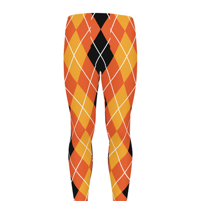 Black And Orange Argyle Pattern Print Men's leggings