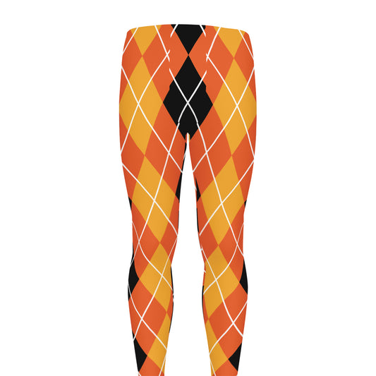 Black And Orange Argyle Pattern Print Men's leggings