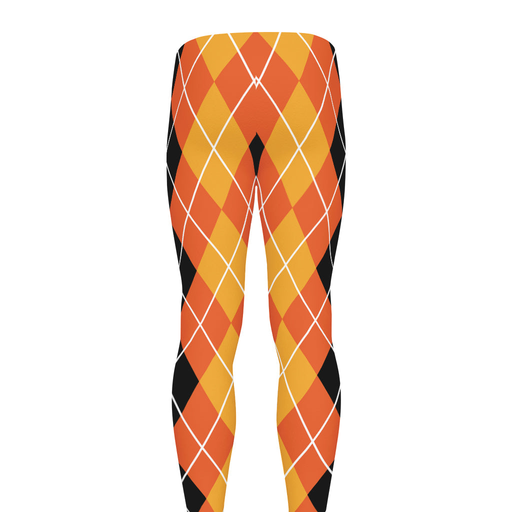 Black And Orange Argyle Pattern Print Men's leggings
