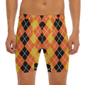 Black And Orange Argyle Pattern Print Men's Long Boxer Briefs