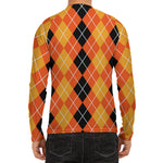Black And Orange Argyle Pattern Print Men's Long Sleeve Rash Guard