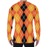 Black And Orange Argyle Pattern Print Men's Long Sleeve T-Shirt