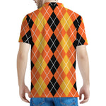 Black And Orange Argyle Pattern Print Men's Polo Shirt