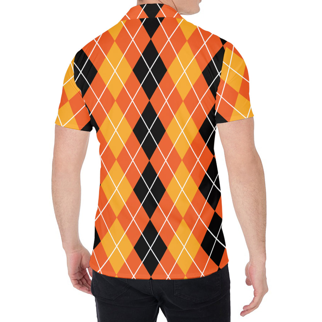Black And Orange Argyle Pattern Print Men's Shirt
