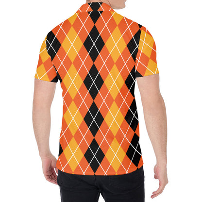 Black And Orange Argyle Pattern Print Men's Shirt