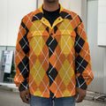 Black And Orange Argyle Pattern Print Men's Shirt Jacket
