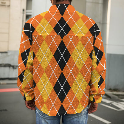 Black And Orange Argyle Pattern Print Men's Shirt Jacket