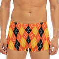 Black And Orange Argyle Pattern Print Men's Short Boxer Briefs