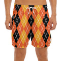 Black And Orange Argyle Pattern Print Men's Split Running Shorts
