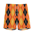 Black And Orange Argyle Pattern Print Men's Athletic Shorts