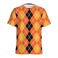 Black And Orange Argyle Pattern Print Men's Athletic T-Shirt