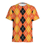 Black And Orange Argyle Pattern Print Men's Sports T-Shirt