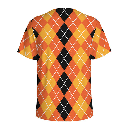 Black And Orange Argyle Pattern Print Men's Sports T-Shirt
