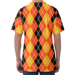 Black And Orange Argyle Pattern Print Men's Velvet T-Shirt