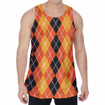Black And Orange Argyle Pattern Print Men's Velvet Tank Top