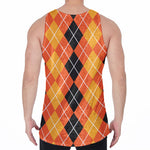 Black And Orange Argyle Pattern Print Men's Velvet Tank Top