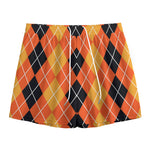 Black And Orange Argyle Pattern Print Mesh Shorts