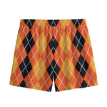 Black And Orange Argyle Pattern Print Mesh Shorts