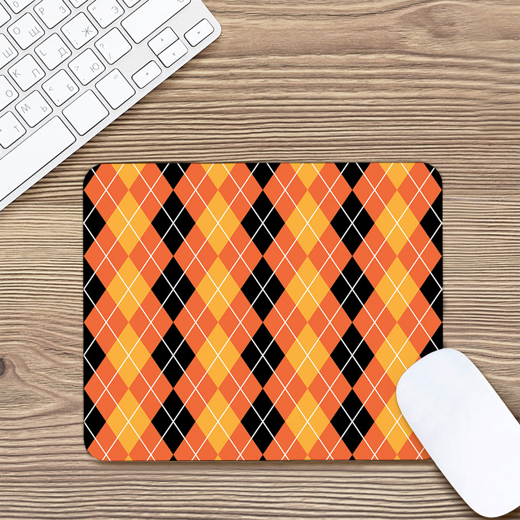 Black And Orange Argyle Pattern Print Mouse Pad