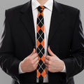 Black And Orange Argyle Pattern Print Necktie