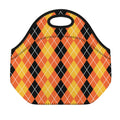 Black And Orange Argyle Pattern Print Neoprene Lunch Bag