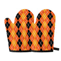 Black And Orange Argyle Pattern Print Oven Mitts