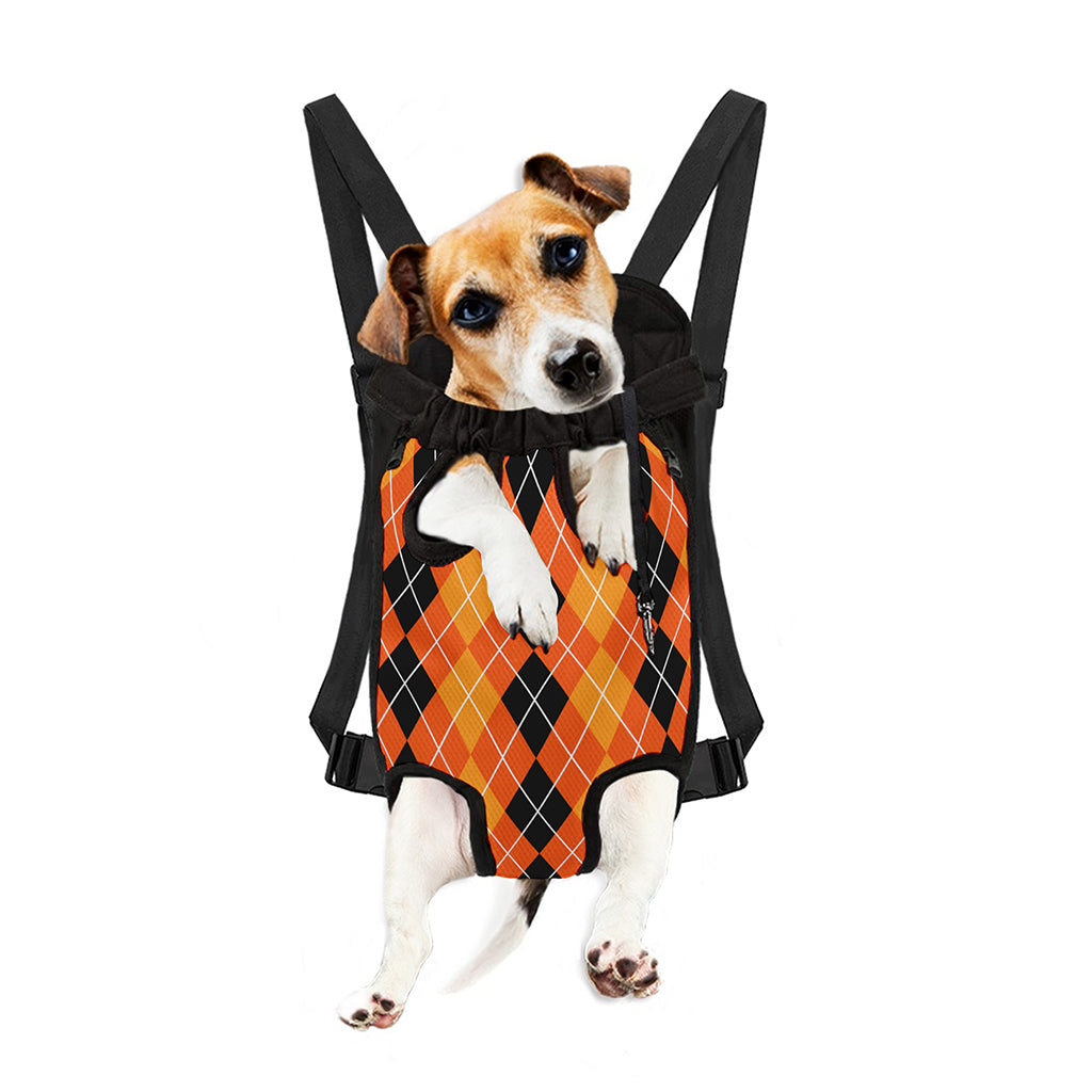 Black And Orange Argyle Pattern Print Pet Carrier Backpack