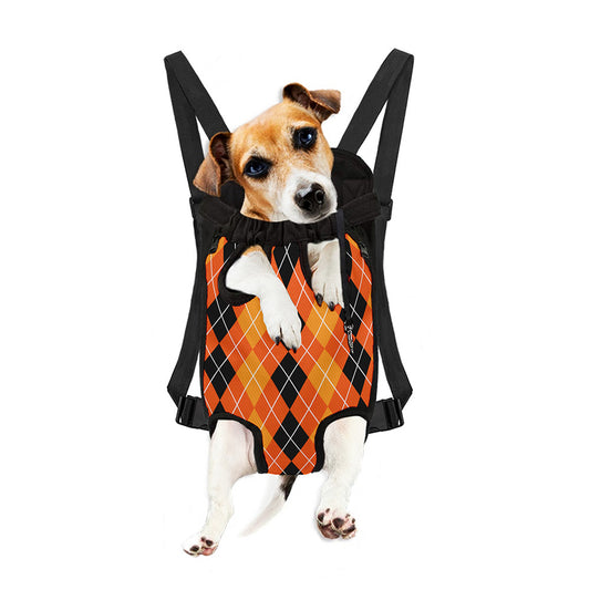 Black And Orange Argyle Pattern Print Pet Carrier Backpack