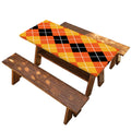 Black And Orange Argyle Pattern Print Picnic Table Cover