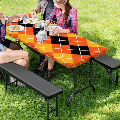 Black And Orange Argyle Pattern Print Picnic Table Cover