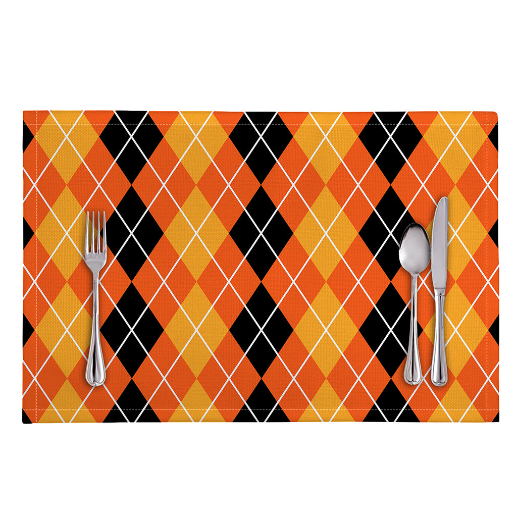 Black And Orange Argyle Pattern Print Placemat