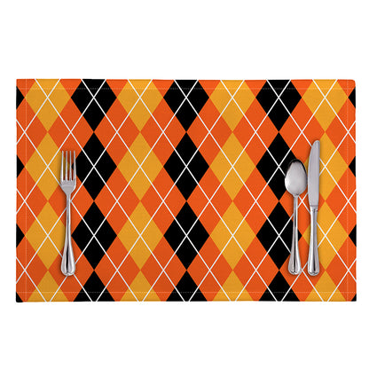 Black And Orange Argyle Pattern Print Placemat