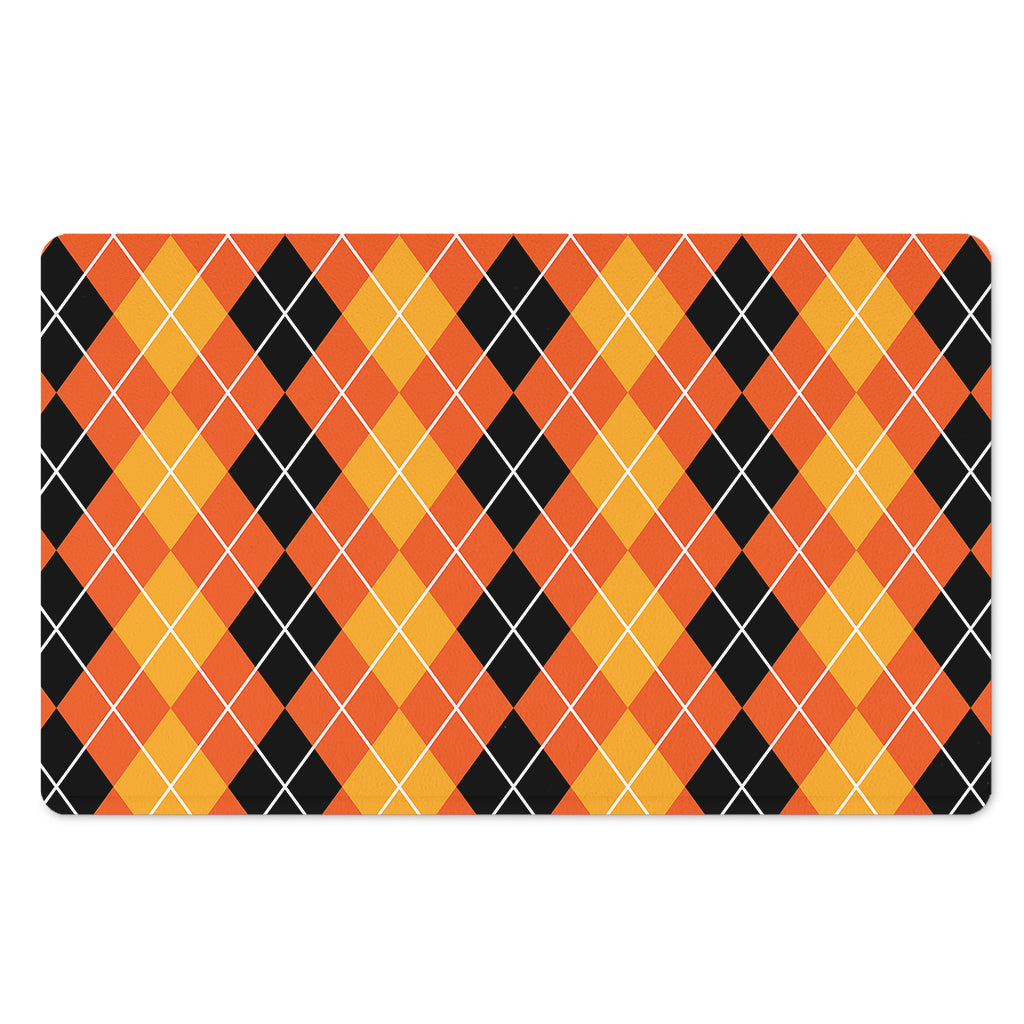 Black And Orange Argyle Pattern Print Polyester Doormat