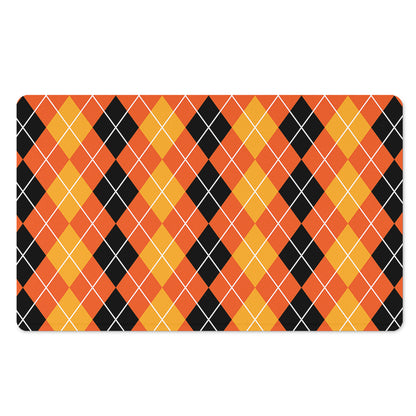 Black And Orange Argyle Pattern Print Polyester Doormat