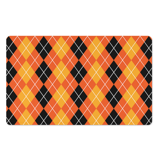 Black And Orange Argyle Pattern Print Polyester Doormat