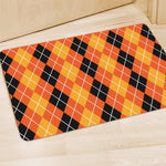 Black And Orange Argyle Pattern Print Polyester Doormat