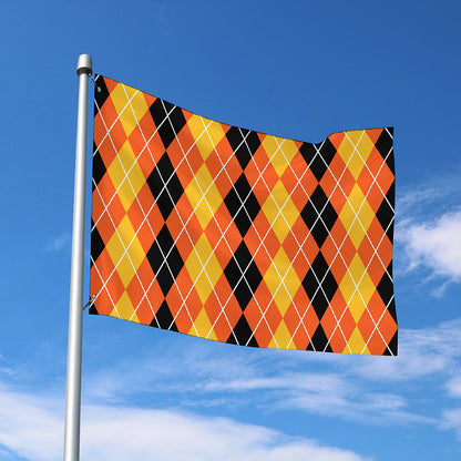 Black And Orange Argyle Pattern Print Polyester Flag