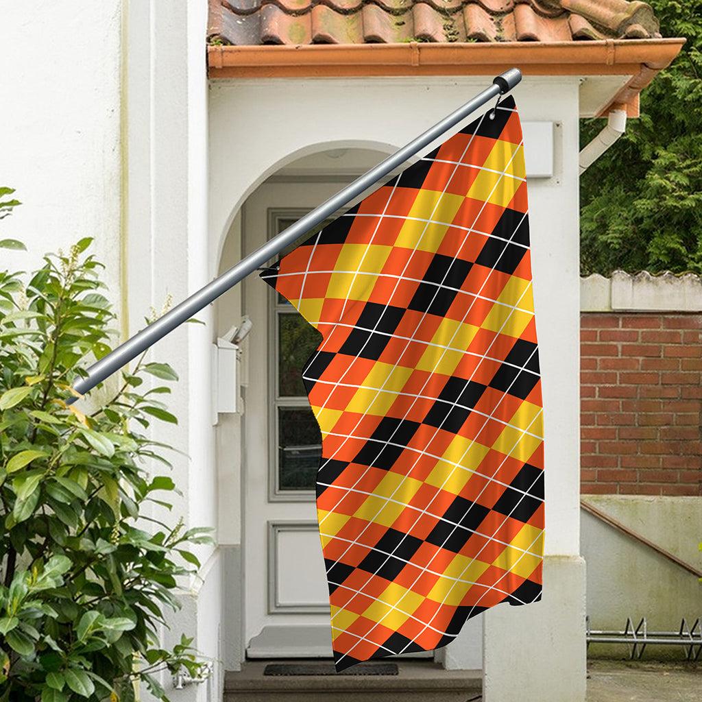 Black And Orange Argyle Pattern Print Polyester Flag