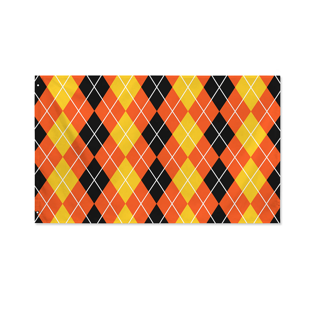 Black And Orange Argyle Pattern Print Polyester Flag