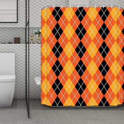 Black And Orange Argyle Pattern Print Polyester Shower Curtain
