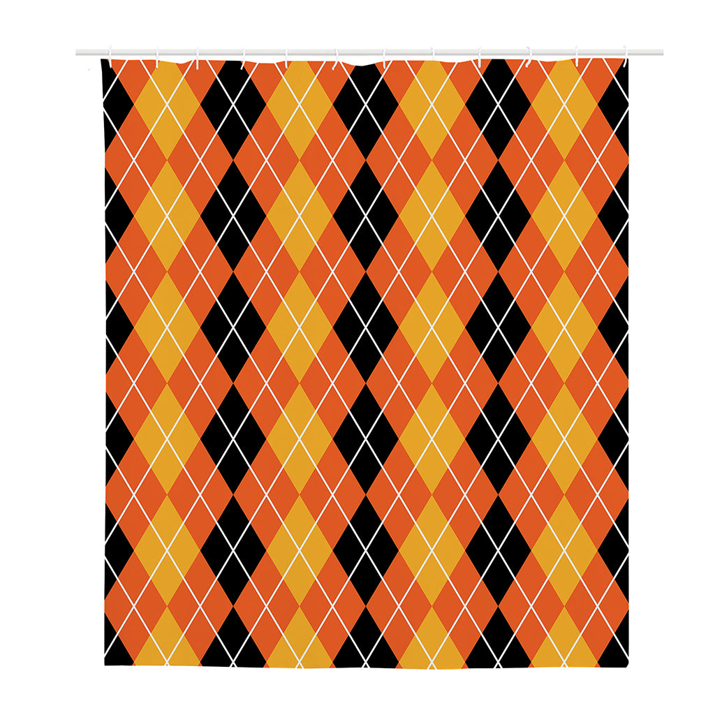 Black And Orange Argyle Pattern Print Polyester Shower Curtain